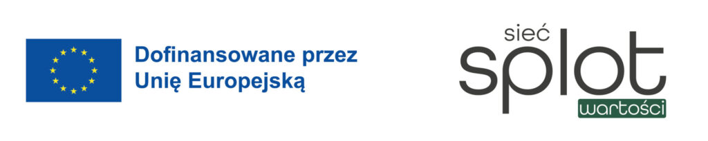 Logotyp Unii Europejskiej z napisem „Dofinansowane przez Unię Europejską” obok logotypu Sieci SPLOT Wartości.